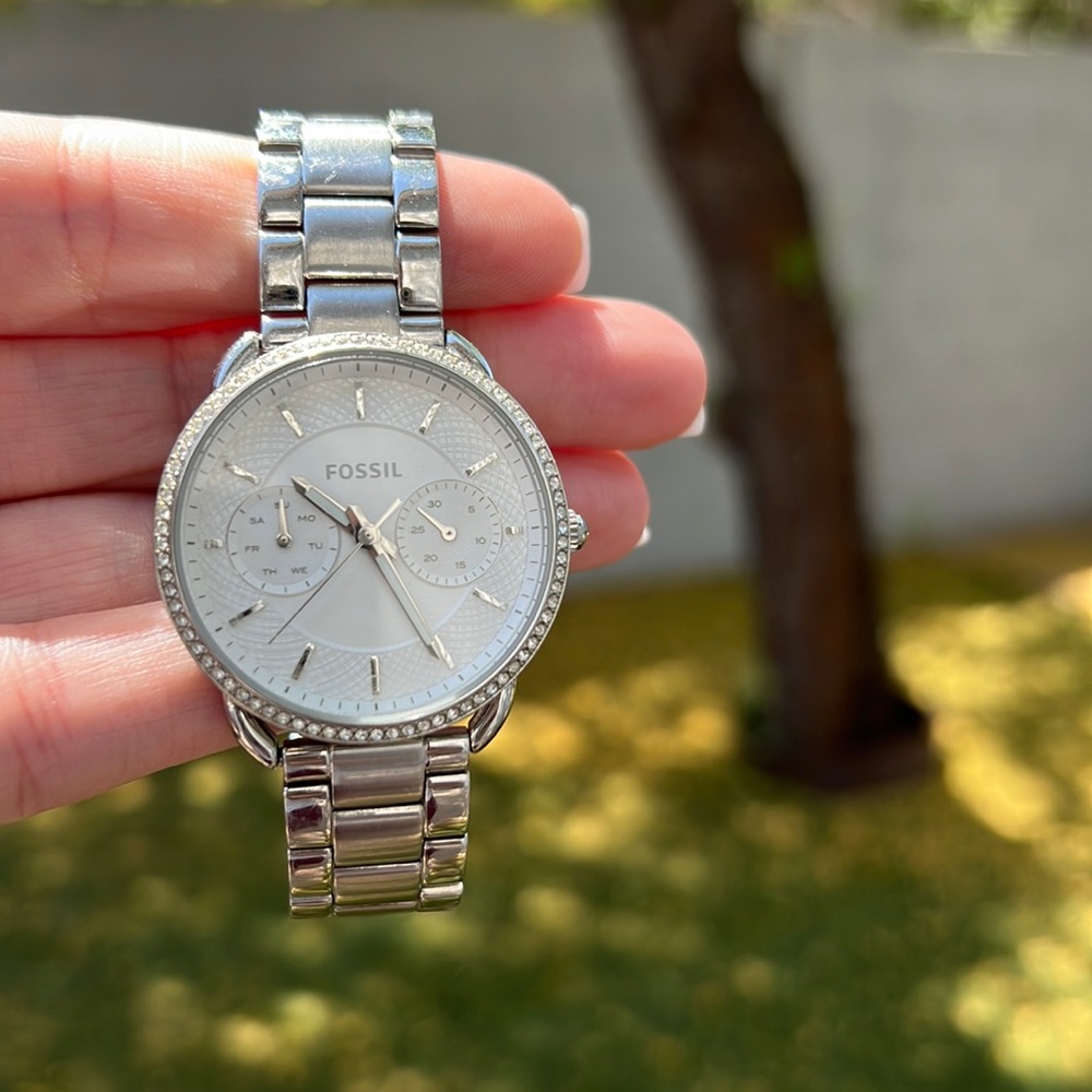 Silver fossil watch